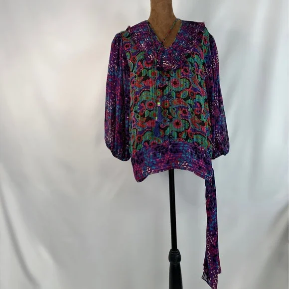 Diane Freis 2 Piece Skirt Set Womens OS Purple Floral Georgette Good Vintage - Picture 3 of 10